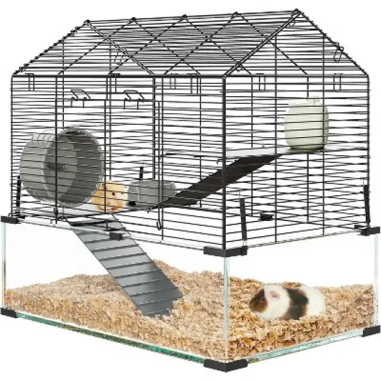 COZONY Large 3-Tier Hamster Cage 7" Deep Tempered Glass Bottom, Transparent Small Animal Habitat with Running Wheel, Hut, Water Bottle & Food Bowl image {4}