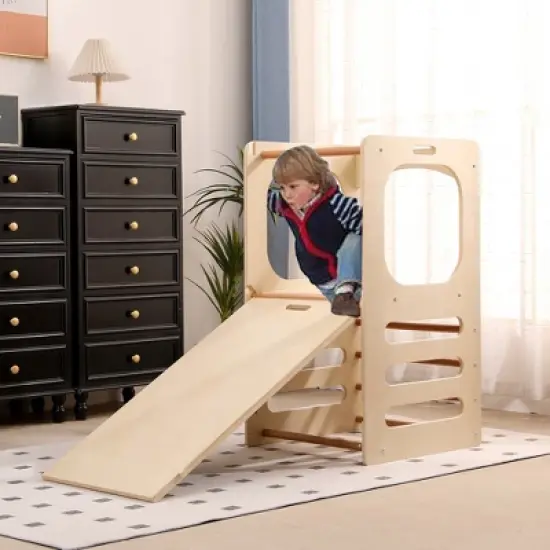 Funphix Kids Step Stool Learning Helper Tower Kitchen Stool with Chalkboard and Slide image {2}