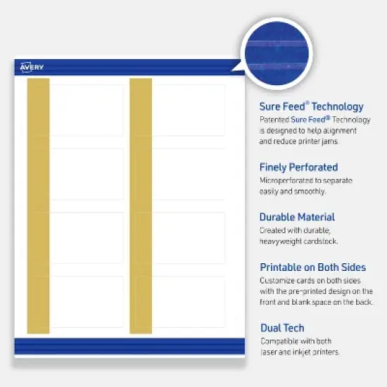 Avery&reg; Cards, 2" x 3.5", Dipped Gold Edge, Matte White, 80ct image {2}