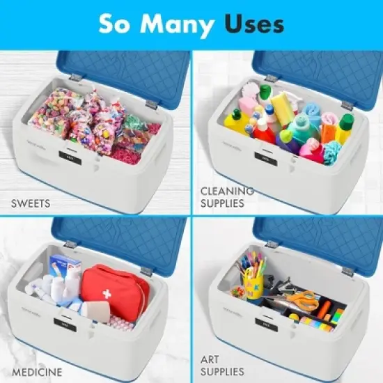 SereneLife Heavy Duty 8-Gallon Locking Storage Container Bin - White & Blue image {5}