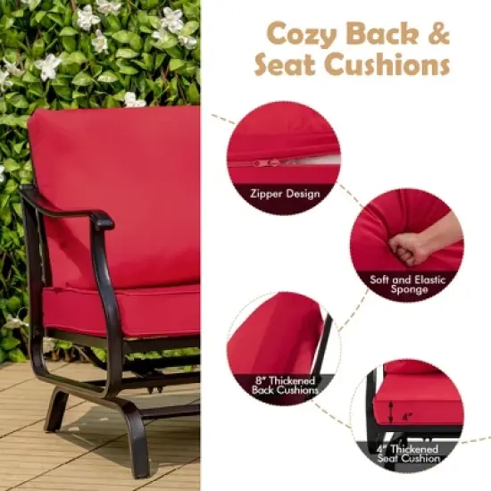 Costway 3PCS Patio Rocking Bistro Set Cushioned Chair Armrest Side Table Red image {4}