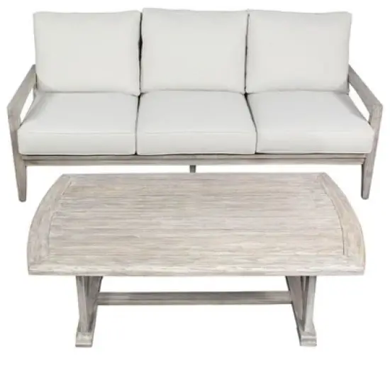 Courtyard Casual Driftwood Gray Teak Surf Side Outdoor Three Seater Sofa with Cushions image {6}