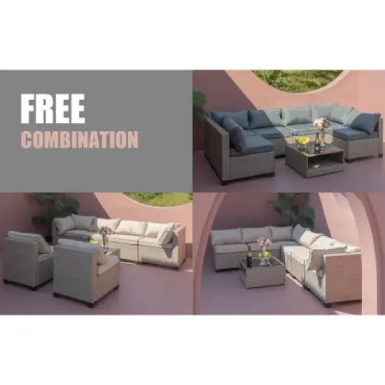 7 Piece Wicker Garden Furniture Set,Outdoor Patio Conversation Sets,Rattan Patio Sectional Sofa Set with Cushions and Storage Table-Coolbibila image {2}