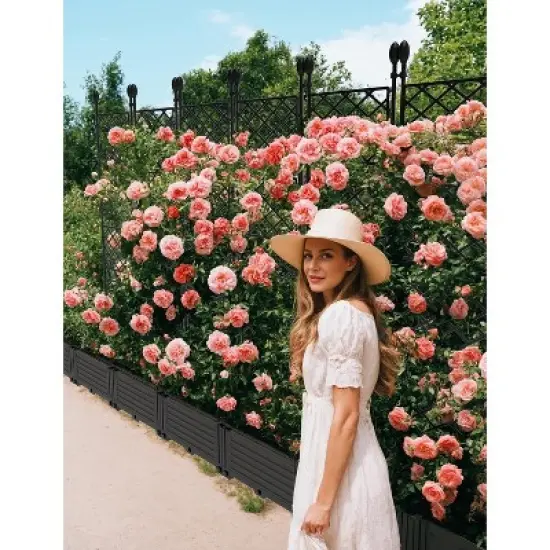 Acekool Garden Bed Kit with Trellis, Vertical Planter Box for Balcony, Patio or Deck, Black, Easy Assembly (Black/Stone) image {9}