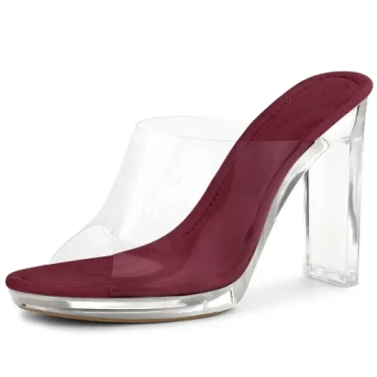 Allegra K Women's Clear Platform Block Heeled Slides Sandals image {11}
