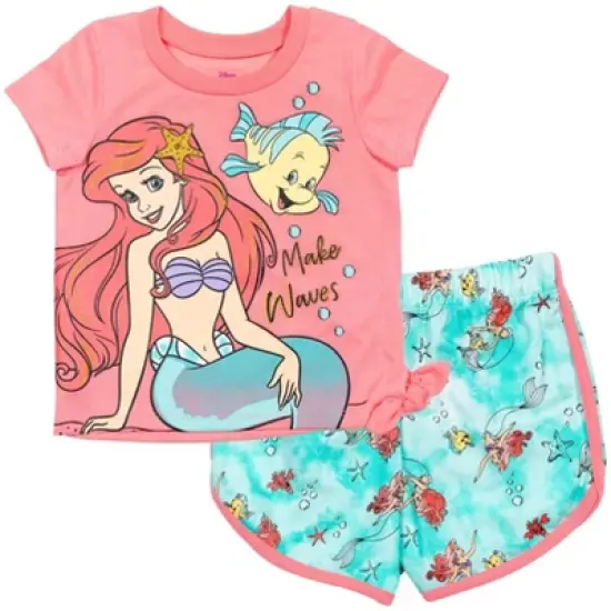 Disney Frozen Moana Princess Rapunzel Snow White Raya and the Last Dragon Baby Girls Peplum T-Shirt and French TerryShorts Outfit Set Infant image {9}