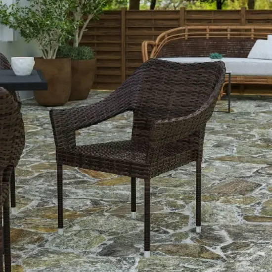 Merrick Lane Weather Resistant Indoor/Outdoor Stacking Patio Dining Chair with Steel Frame and PE Rattan image {1}