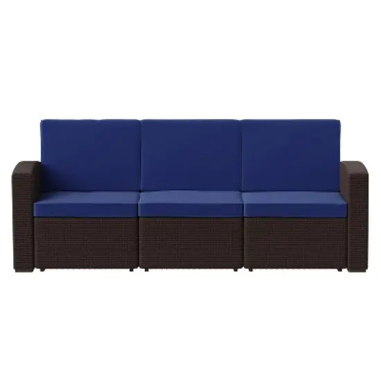Flash Furniture Seneca Faux Rattan Sofa with All-Weather Cushions image {8}