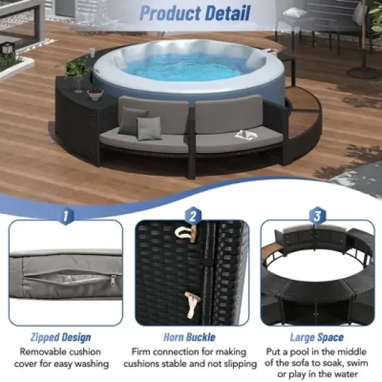 FIONECA Spa Surround Rattan Sofa Set with Storage, Mini Sofa & Cushions for Patio or Backyard, Grey image {2}