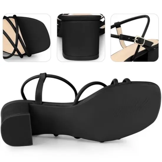 Perphy Women's Strappy Strap Open Toe Slingback Chunky Heel image {2}