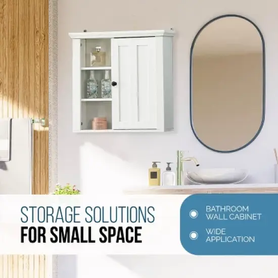 LuxenHome White MDF Wood Bathroom Wall Storage Cabinet image {12}