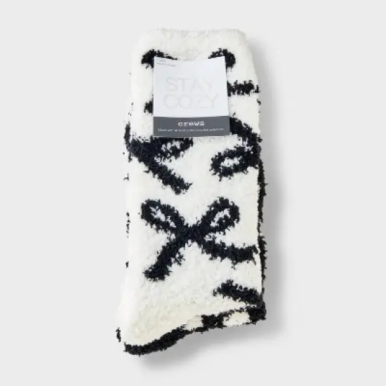 Women's Bows & Polka Dots 2pk Cozy Crew Socks - White/Black 4-10 image {1}