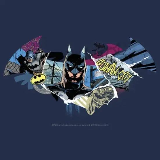 Men's Batman Shield Logo Classic Hero Collage T-Shirt image {1}