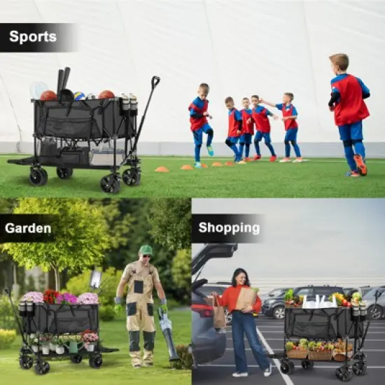 SKONYON Collapsible Wagon Cart Foldable Double‑Deck Beach Wagon with All‑Terrain Wheels &ndash; 400 L / 450 lbs Capacity image {8}