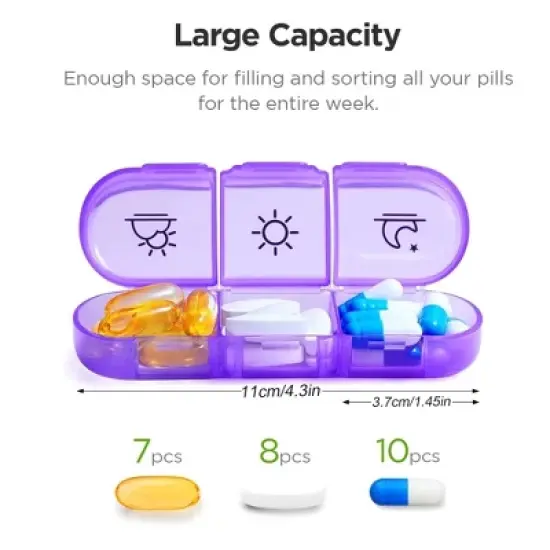 Smart Tech 7-Day AM PM Pill Box: Easy Fill, Same-Side Opening, Color-Coded, BPA-Free for Vitamins & Supplements image {2}