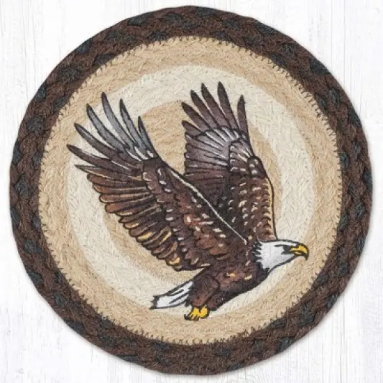 Earth Rugs Eagle Printed Round Trivet &ndash; 10" Rustic Jute Hot Pad image {3}