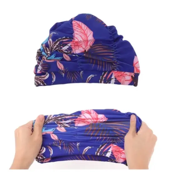 Unique Bargains Polyester Leaves Pattern Swim Cap 5.91"x9.25" Blue Pink 1 Pc image {4}