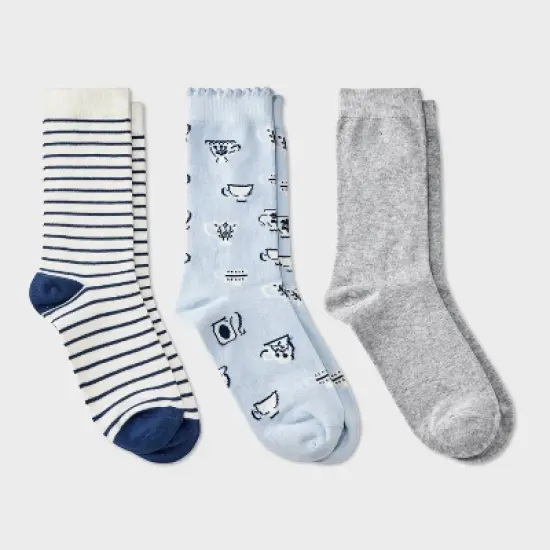 Women's Teacups Scallop Cuff 3pk Crew Socks - A New Day&trade; Blue/Heather Gray/Navy 4-10 image {3}