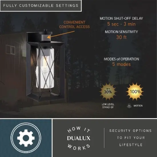 VAXCEL Milton Matte Black Motion Sensor Dusk to Dawn Outdoor Wall Light Transitional Clear Glass image {3}