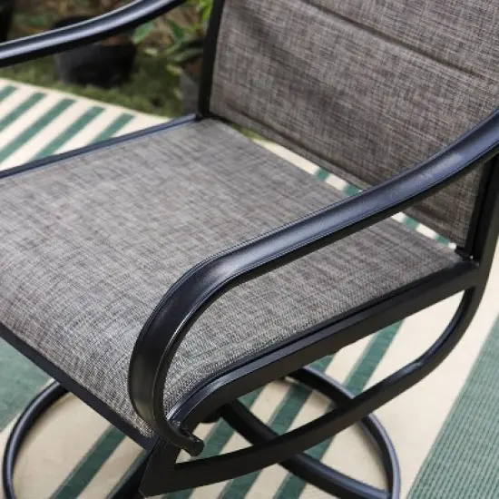 3pc Patio Dining Set with Small Round Table & 360 Swivel Padded Sling Arm Chairs - Captiva Designs image {10}