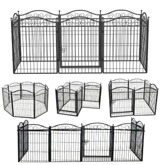 Artloge 8 Panels Heavy Duty Metal Dog Panel Pet Playpen Indoor Outdoor Foldable Dog Exercise Fence with Gate for Large Medium Pets Camping Yard image {3}