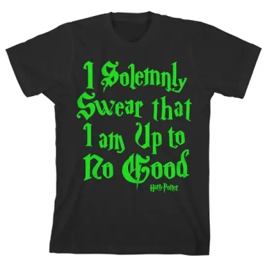 Harry Potter I Solemnly Swear Neon Green Text Graphic Printed Black T-shirt Toddler Boy to Youth Boy image {6}
