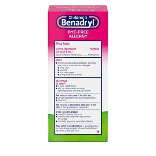 Children's Benadryl Dye-Free Allergy Liquid - Diphenhydramine HCl - Bubble Gum - 8 fl oz image {1}