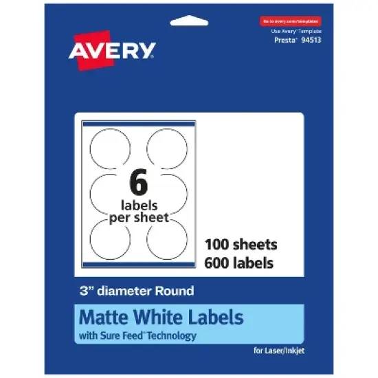 Avery Matte White Round Labels, 3" diameter image {10}
