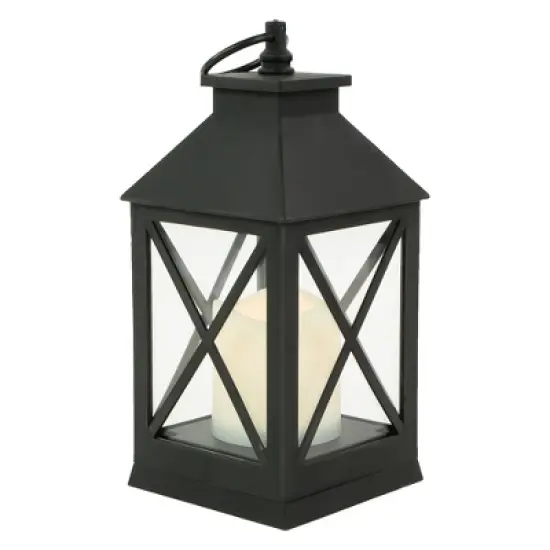 Northlight 9" LED Battery Operated Black Lantern with Flameless Candle image {2}