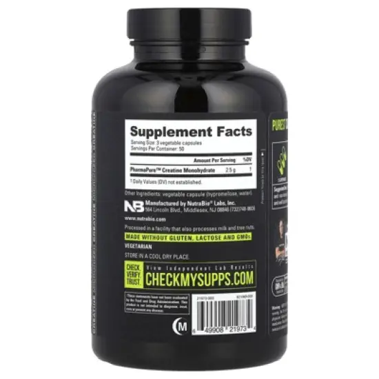 NutraBio Performance, Micronized Creatine Monohydrate, 150 Capsules (833 mg per Capsule) image {1}
