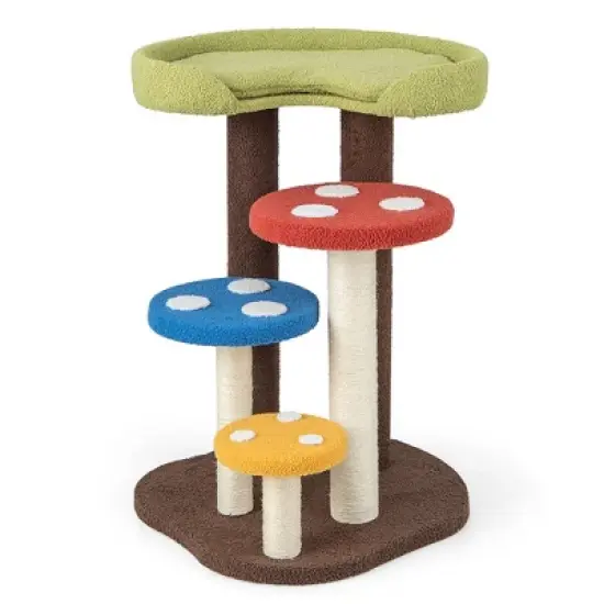 Tangkula Cat Tree Mushroom Unique Multi-Level Cute Cat Tower w/ Scratching Post Indoor image {9}