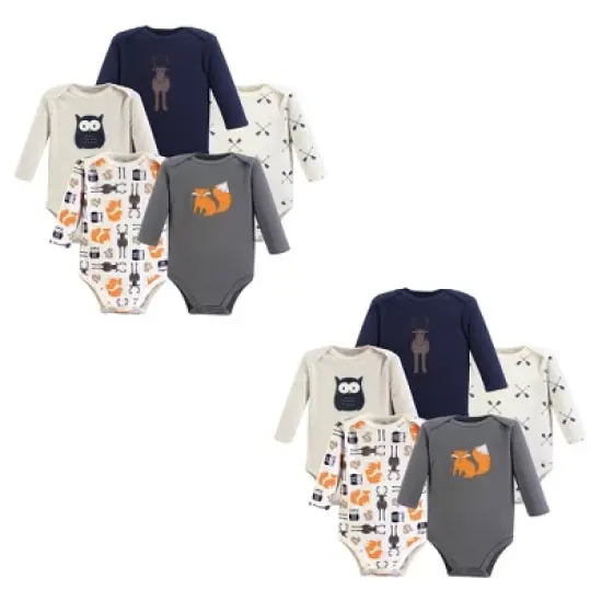 Hudson Baby Unisex Baby Cotton Long-Sleeve Bodysuits, Forest 10-Piece image {1}