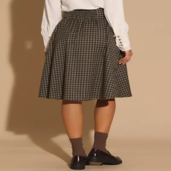 Allegra K Women's Plaid Vintage High Waist Double Belted A-Line Midi Skirt image {2}