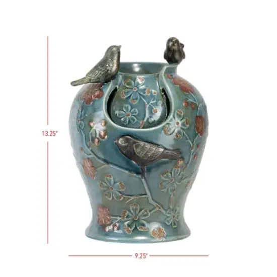 Blue Verdigris Bird Indoor Water Fountain with LED Light and Pump - Foreside Home & Garden image {4}
