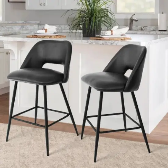 26.5" Edwin Upholstered Counter Height Stool (Set of 2) Black Leg-The Pop Maison image {2}