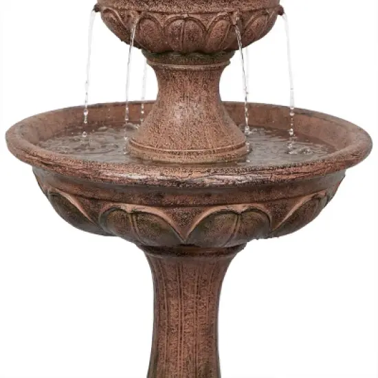Alpine Corporation 43" Cement Solar Brown Tiered Tulip Tabletop Fountain image {3}