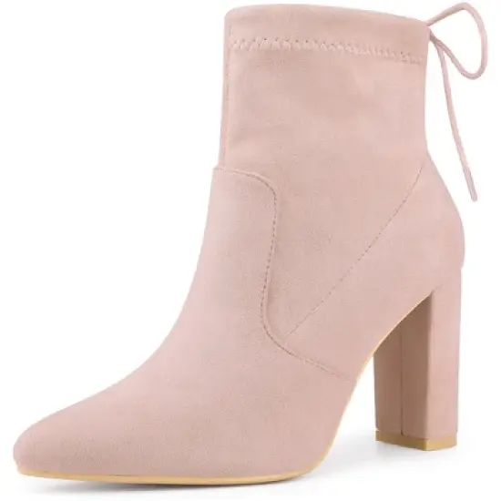 Allegra K Women's Pointed Toe Pull-On Drawstring Block Heel Ankle Boots image {10}