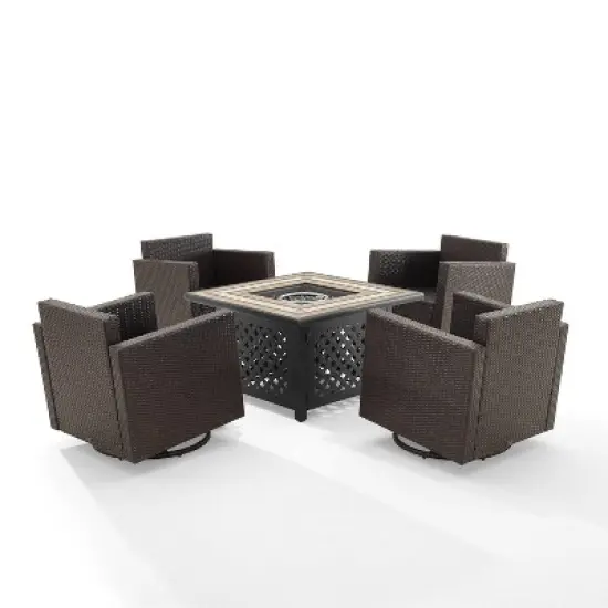 Palm Harbor 5pc Outdoor Wicker Conversation Set with Fire Table - Gray - Crosley image {7}