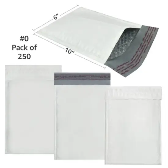 UOFFICE Pack of 250 Poly Bubble Mailer Bags 6.5"x10" #0 Envelopes image {1}