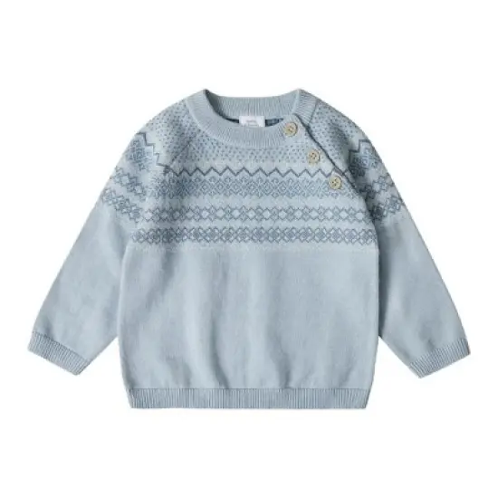 Stellou & Friends 100% Cotton Knit Norwegian Jacquard Design Baby Toddler Boys Girls Long Sleeve Crew Neck Sweater with Shoulder Buttons image {5}