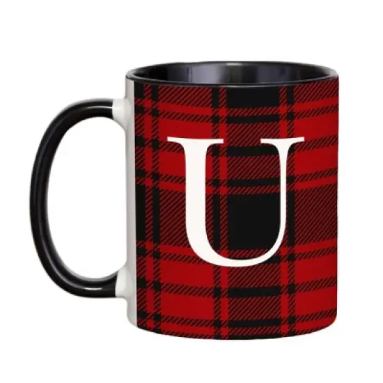 Personalization Mall Christmas Red Plaid Initial Coffee Mug image {23}