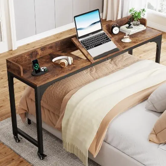 Tribesigns Queen Size Overbed Table, Over Bed Desk with Adjustable Tilt Stand, Mobile Laptop Cart Computer Desk for Home and Hospital image {1}