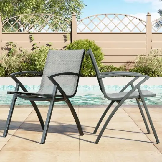 Aluminum Outdoor Dining Chairs with Quick-Dry Textilene Mesh, Ergonomic Support for Patio, Poolside image {7}