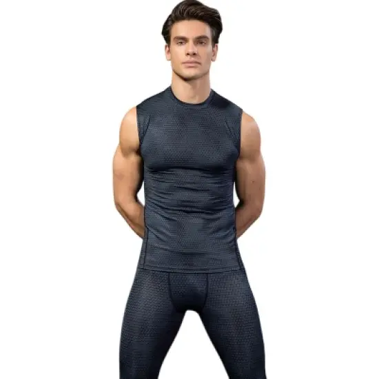 Anna-Kaci Active Men's Sleeveless Compression Workout Top with Textured Fabric and Fitted Athletic Cut image {1}