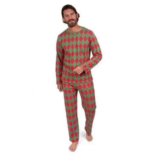 Leveret Mens Two Piece Cotton Argyle Christmas Pajamas image {3}