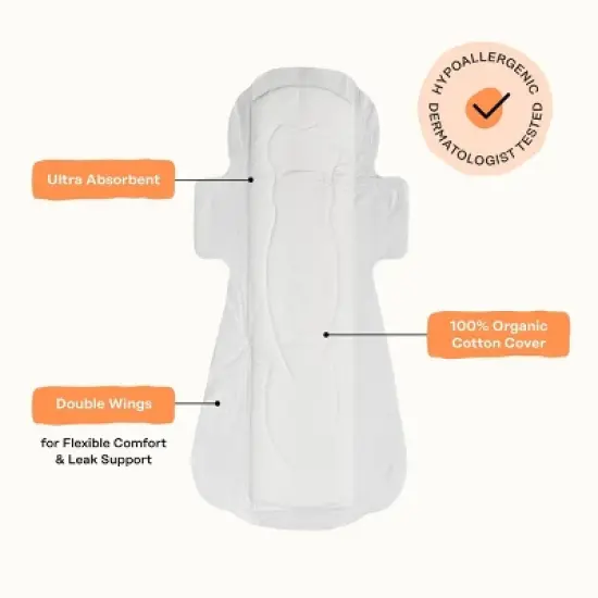 The Honey Pot Company, Non-Herbal Overnight Pads with Wings, Organic Cotton Cover - 12 ct image {6}