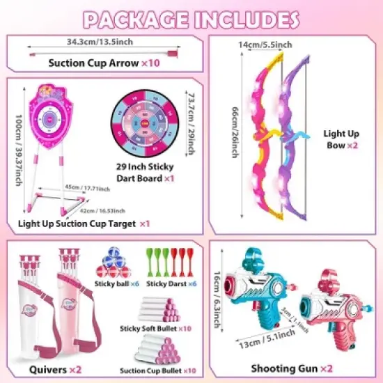 Vatos 2 Pack Bow and Arrow Toy for Kids Outdoor Activity Toys Birthday for Girls Aged 5-12 Years image {4}