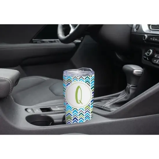 Elanze Designs Q Monogram Herringbone Arrows Wrap-Around Design 20 Ounce Stainless Steel On-The-Go Coffee Mug, Thermal Travel Tumbler with Leak image {2}