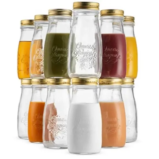 Bormioli Rocco Quattro Stagioni Bottle (Set of 12), Embossed Glass Jars with Twist Top Lid - Glass Bottles, Dishwasher Safe - Made in Italy image {10}