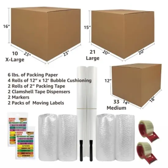 UBMOVE 6 Room Bigger Boxes Kit 64 Boxes, Tape, Bubble Roll, Packing Paper image {2}